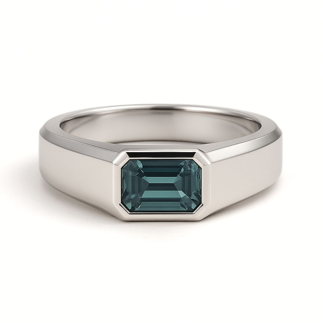 East-West Emerald Diamond with Polished Band