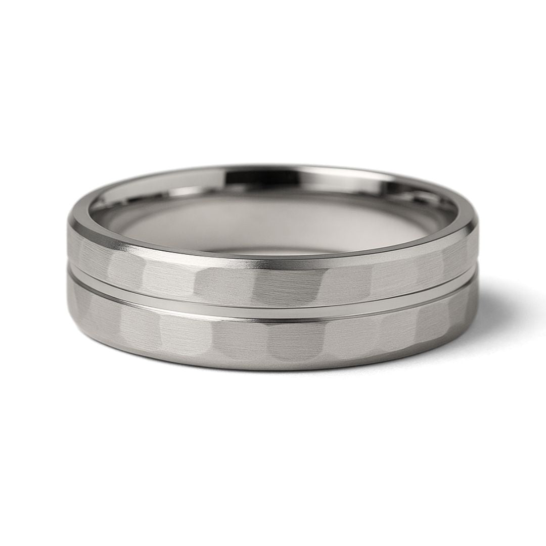 Hammered Band with Groove and Polished Chamfer