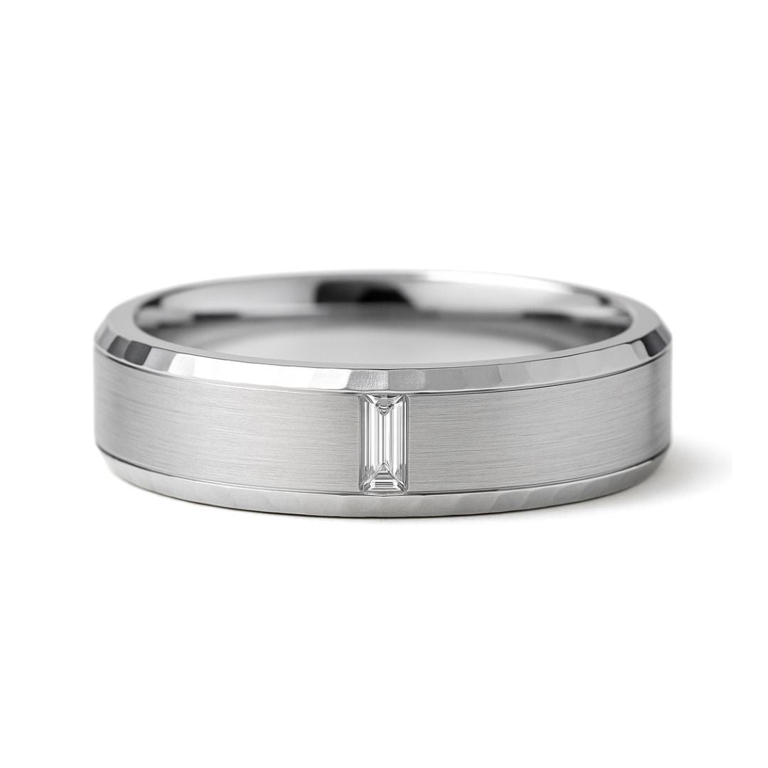 Brushed Band with Baguette Diamond