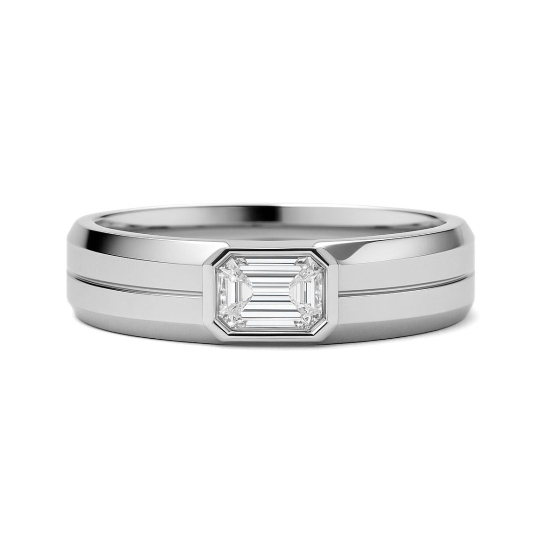 East-West Emerald Diamond with Chamfered Band